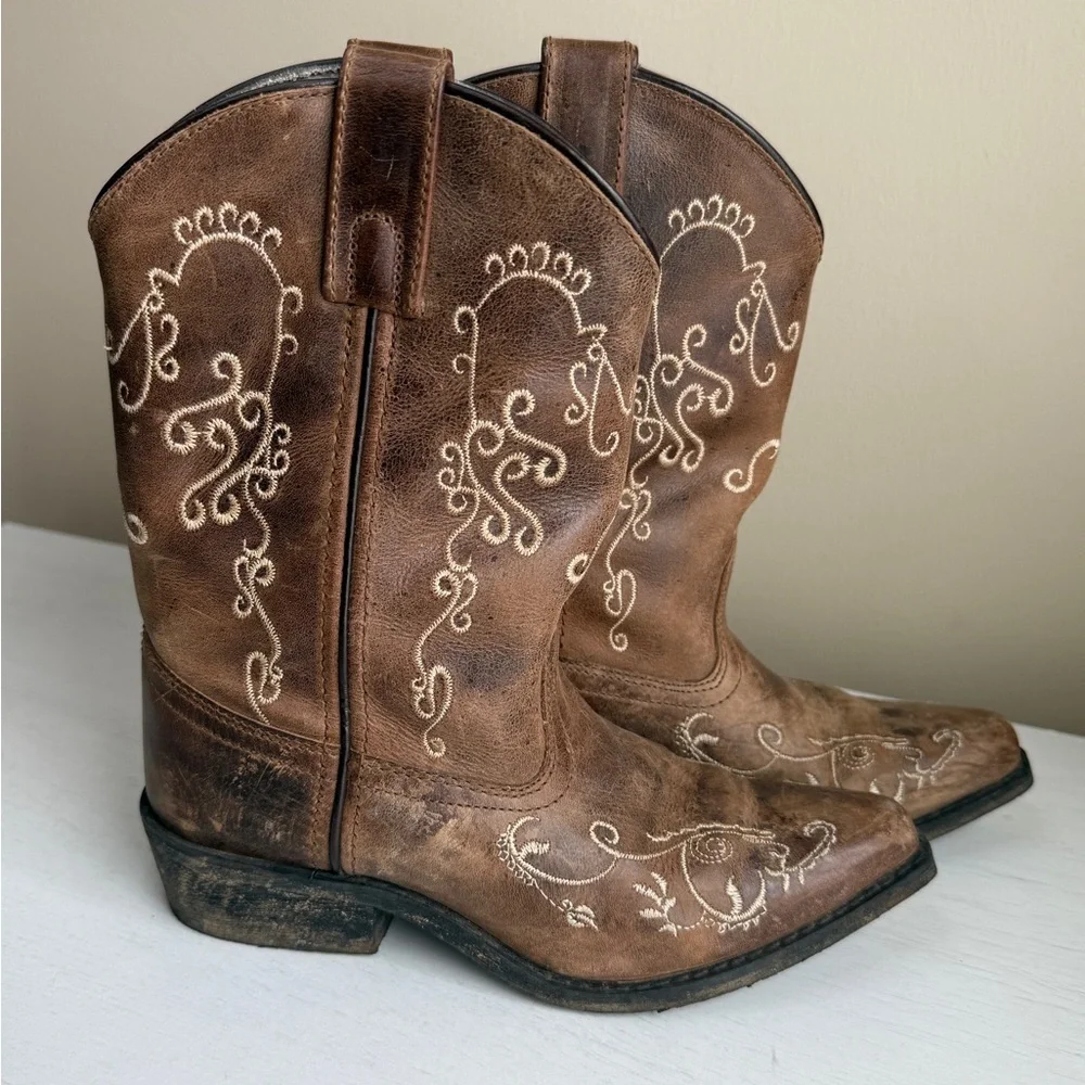 Smoky Mountain Cowboy Boots Girls 2 Jolene Waxed Distressed Snip Toe Western